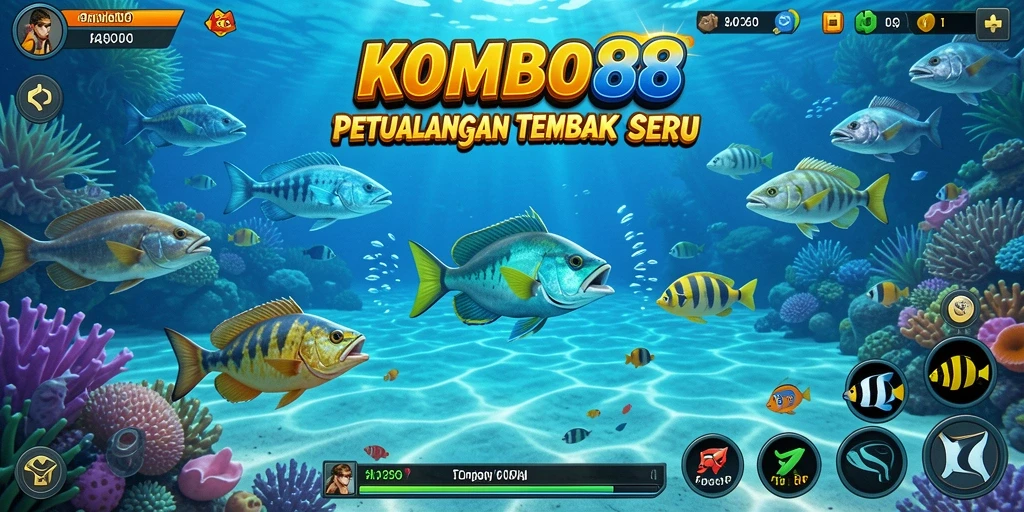 Tampilan gameplay <strong>KOMBO88</strong> yang seru dengan ikan berwarna-warni.