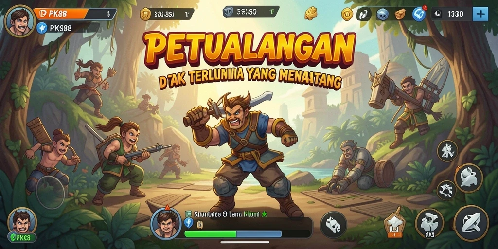 Screenshot utama menunjukkan aksi petualangan seru di PK88.