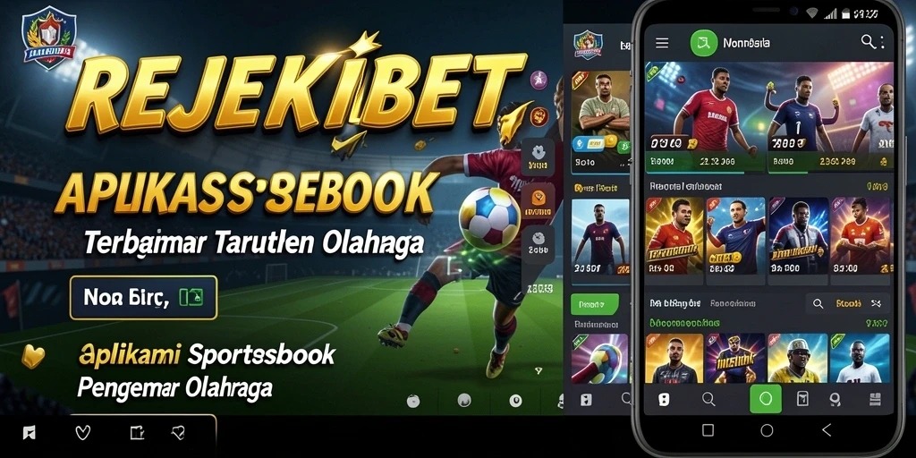 Screenshot utama REJEKIBET menampilkan antarmuka aplikasi Sportsbook yang menarik.