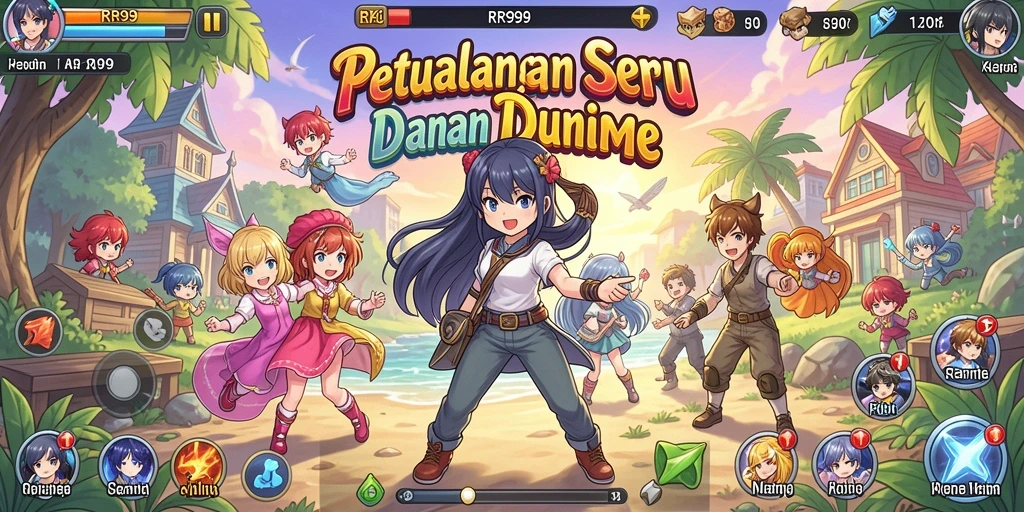 Gameplay seru RR999 dengan karakter anime yang menarik.