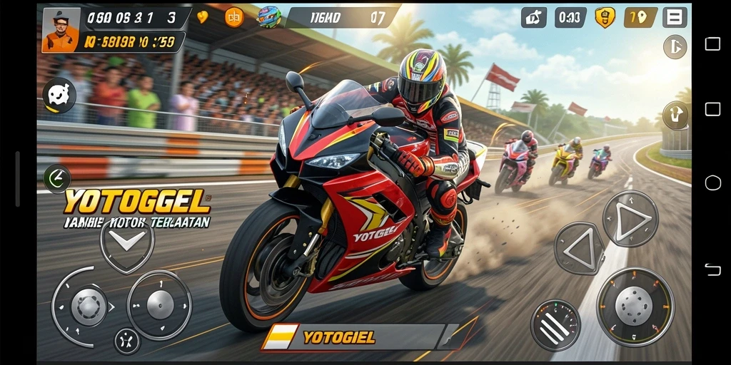 Gameplay seru YOTOGEL dengan balapan motor menegangkan.
